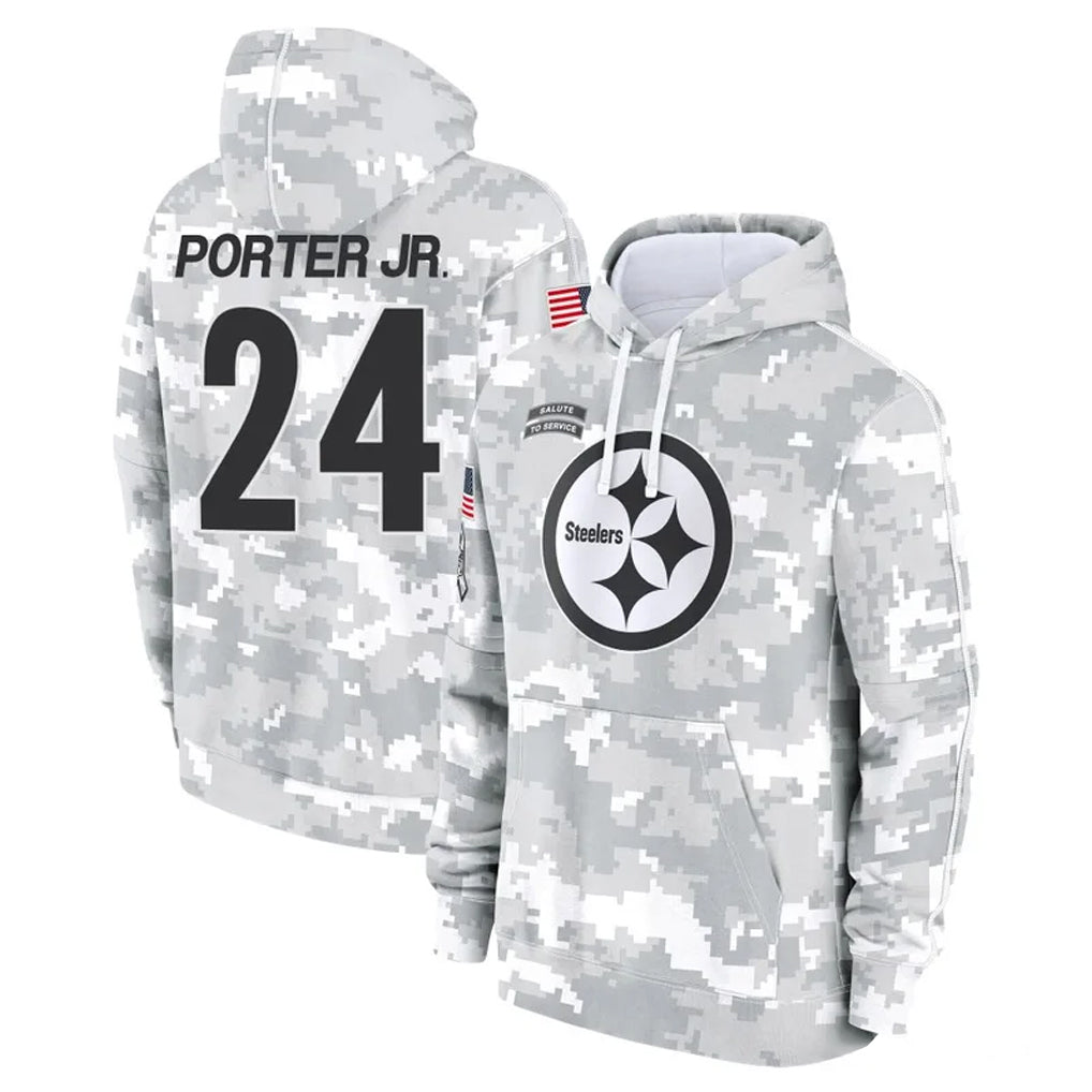CAdoa P.Steelers #24 Joey Porter Jr. Player Arctic Camo Limited Salute to Service Pullover Hoodies Game Stitched Jerseys