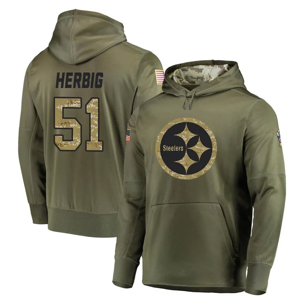 CAdoa P.Steelers #51 Nick Herbig Player Olive Salute to Service Pullover Hoodie Home Game Stitched Jerseys