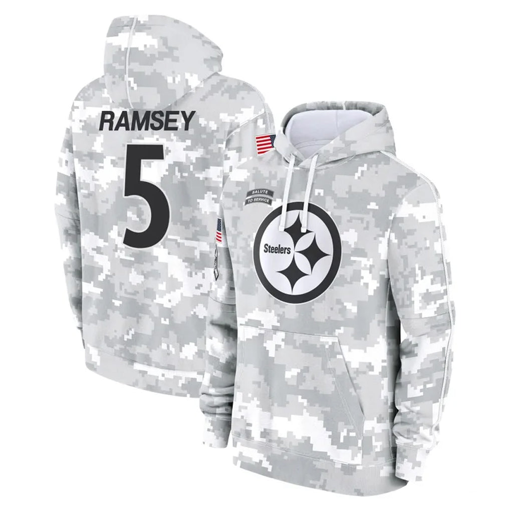 CAdoa P.Steelers #5 Jalen Ramsey Player Arctic Camo Limited Salute to Service Pullover Hoodies Game Stitched Jerseys