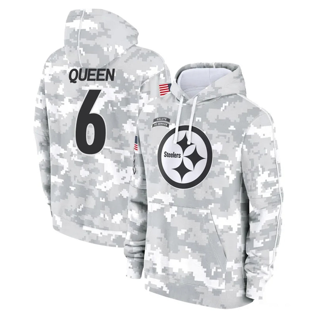 CAdoa P.Steelers #6 Patrick Queen Player Arctic Camo Limited Salute to Service Pullover Hoodies Game Stitched Jerseys
