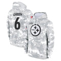CAdoa P.Steelers #6 Patrick Queen Player Arctic Camo Limited Salute to Service Pullover Hoodies Game Stitched Jerseys