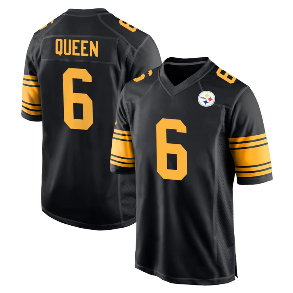CAdoa P.Steelers #6 Patrick Queen Player Black Color Rush Home Game Stitched Jerseys