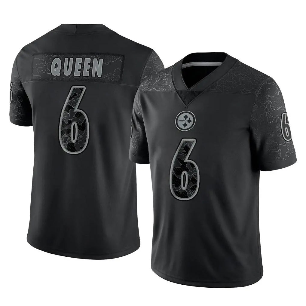 CAdoa P.Steelers #6 Patrick Queen Player Black Reflective Limited Home Game Stitched Jerseys