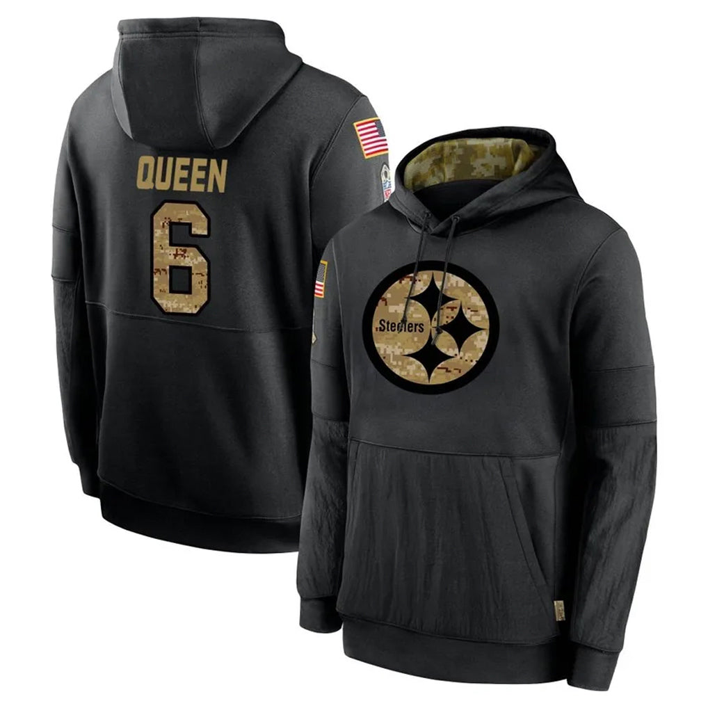 CAdoa P.Steelers #6 Patrick Queen Player Black Salute to Service Hoodies Limited Game Stitched Jerseys