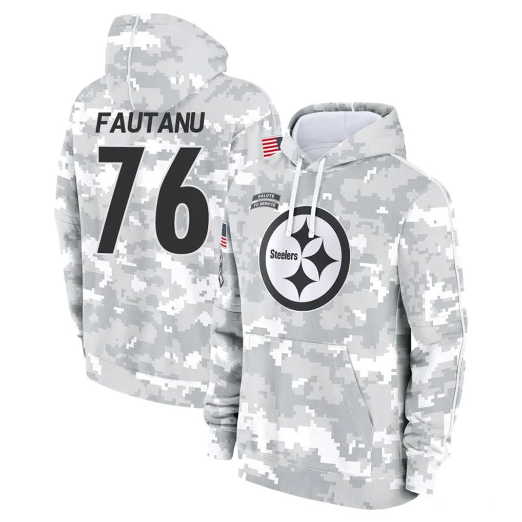 CAdoa P.Steelers #76 Troy Fautanu Player Arctic Camo Limited Salute to Service Pullover Hoodies Game Stitched Jerseys