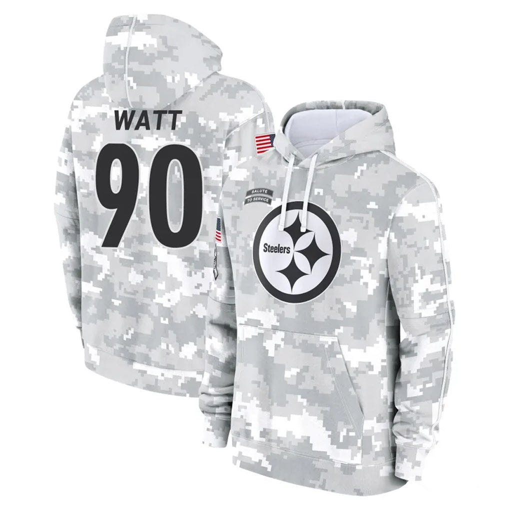 CAdoa P.Steelers #90 T.J. Watt Player Arctic Camo Limited Salute to Service Pullover Hoodies Game Stitched Jerseys