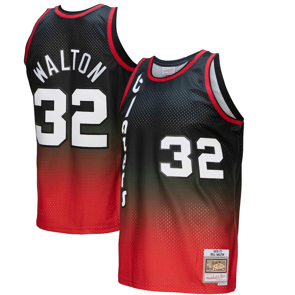 CAdoa PT.Blazers #32 Bill Walton Mitchell & Ness RedBlack 1976--1977 Hardwood Classics Fadeaway Swingman Player Jerseys