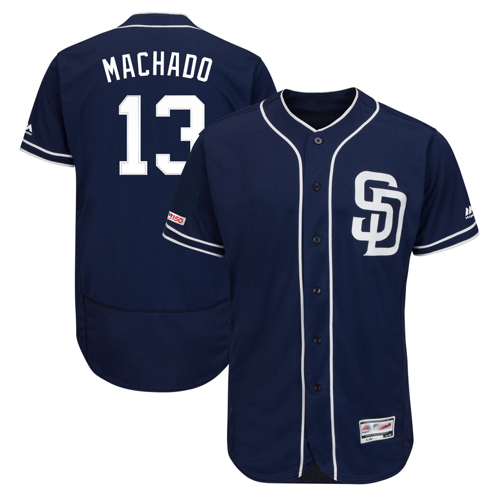 CAdoa S.Diego Padres #13 Manny Machado Player Navy Majestic Patch Flex Base Game Stitched Jerseys