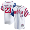 CAdoa S.Diego Padres #23 Fernando Tatis Jr Player White Independence Day Home Limited Stitched Jerseys