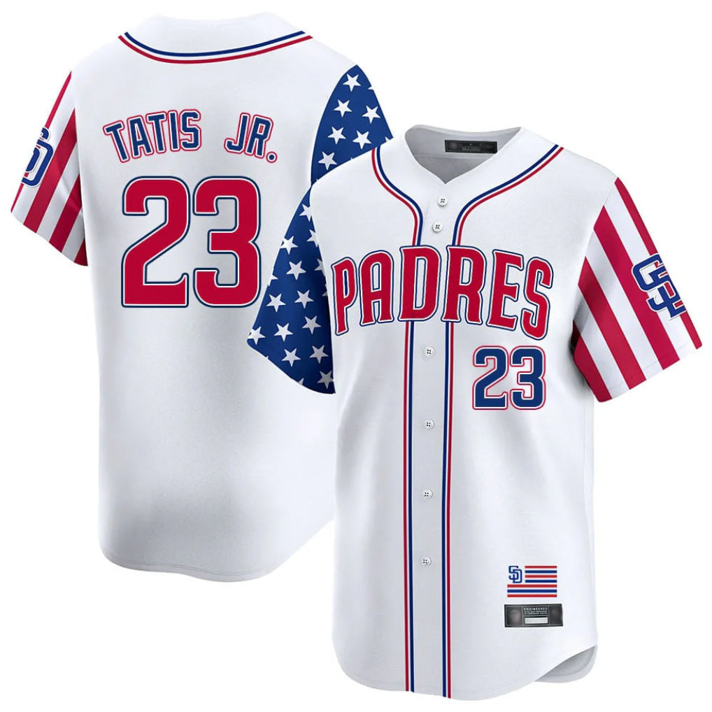 CAdoa S.Diego Padres #23 Fernando Tatis Jr Player White Independence Day Home Limited Stitched Jerseys