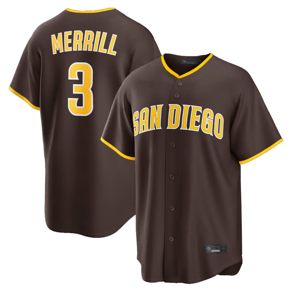 CAdoa S.Diego Padres #3 Jackson Merrill Player Brown Home Game Stitched Jerseys