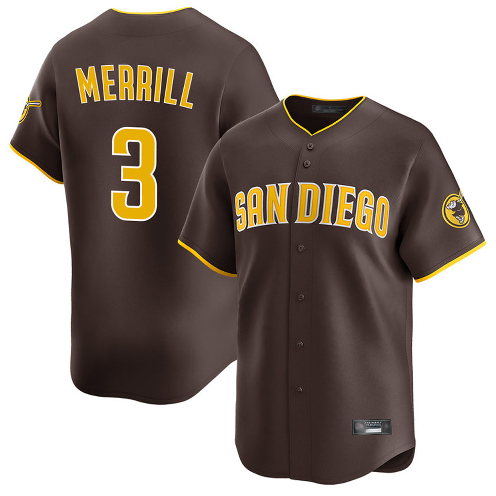 CAdoa S.Diego Padres #3 Jackson Merrill Player Brown Home Limited Stitched Jerseys