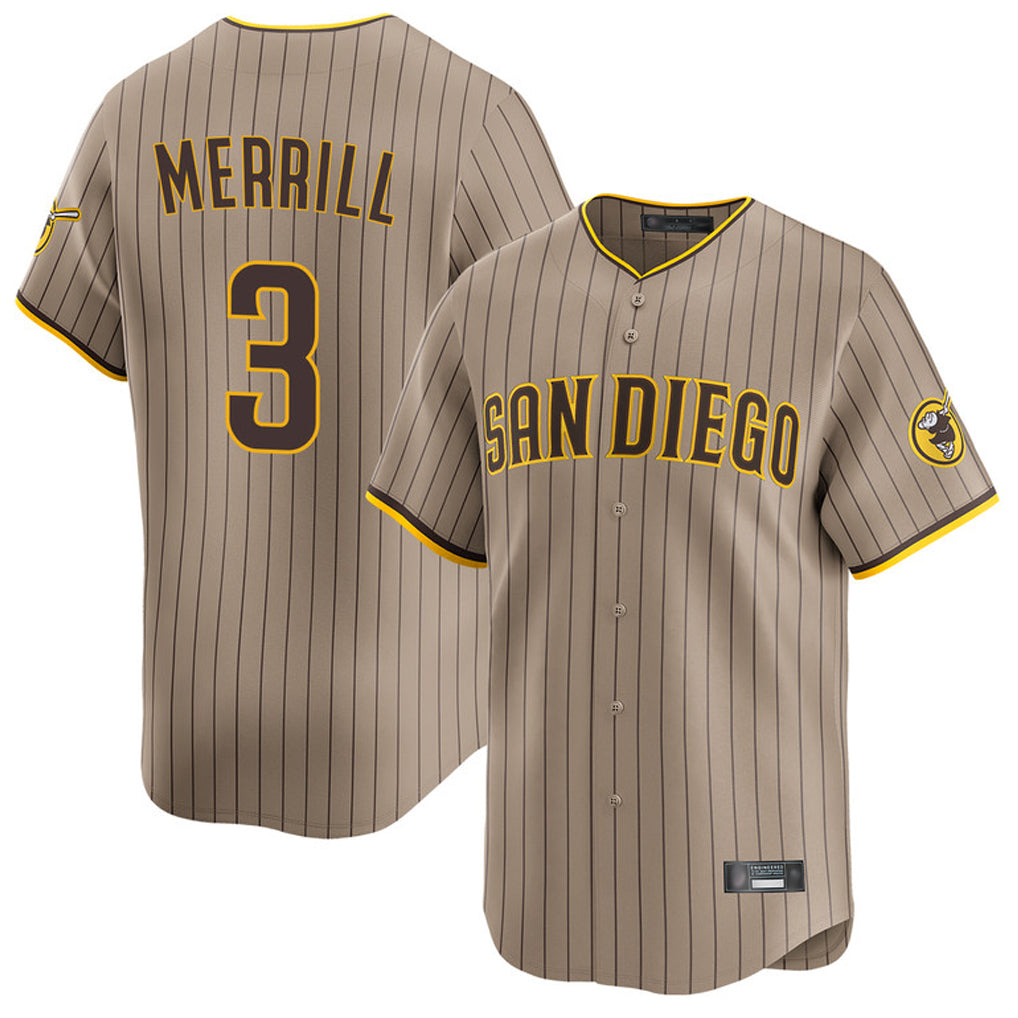 CAdoa S.Diego Padres #3 Jackson Merrill Player Khaki Home Limited Stitched Jerseys