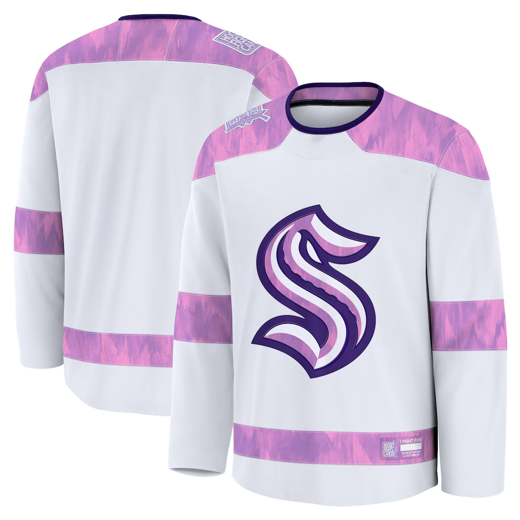 CAdoa S.Kraken White 2024 Hockey Fights Cancer Practice Jerseys