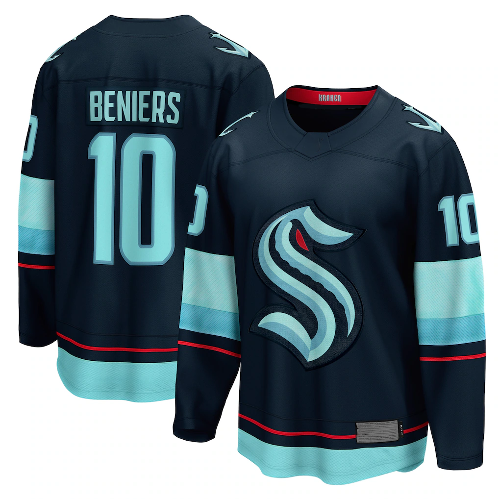 CAdoa S.Kraken #10 Matty Beniers Deep Sea Blue Premier Breakaway Player Jerseys