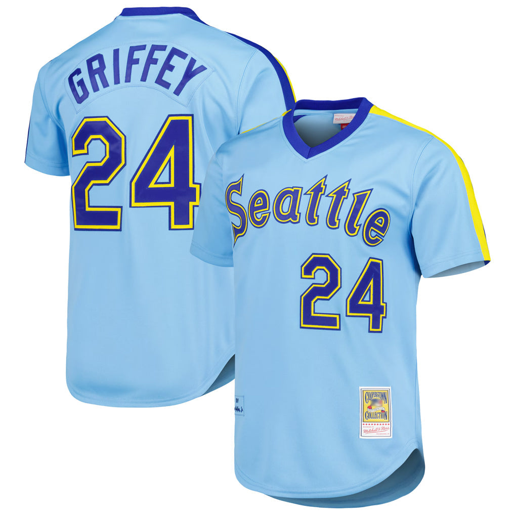 CAdoa S.Mariners #24 Ken Griffey Jr Player Light Blue Mitchell & Ness Cooperstown Collection Game Stitched Jerseys