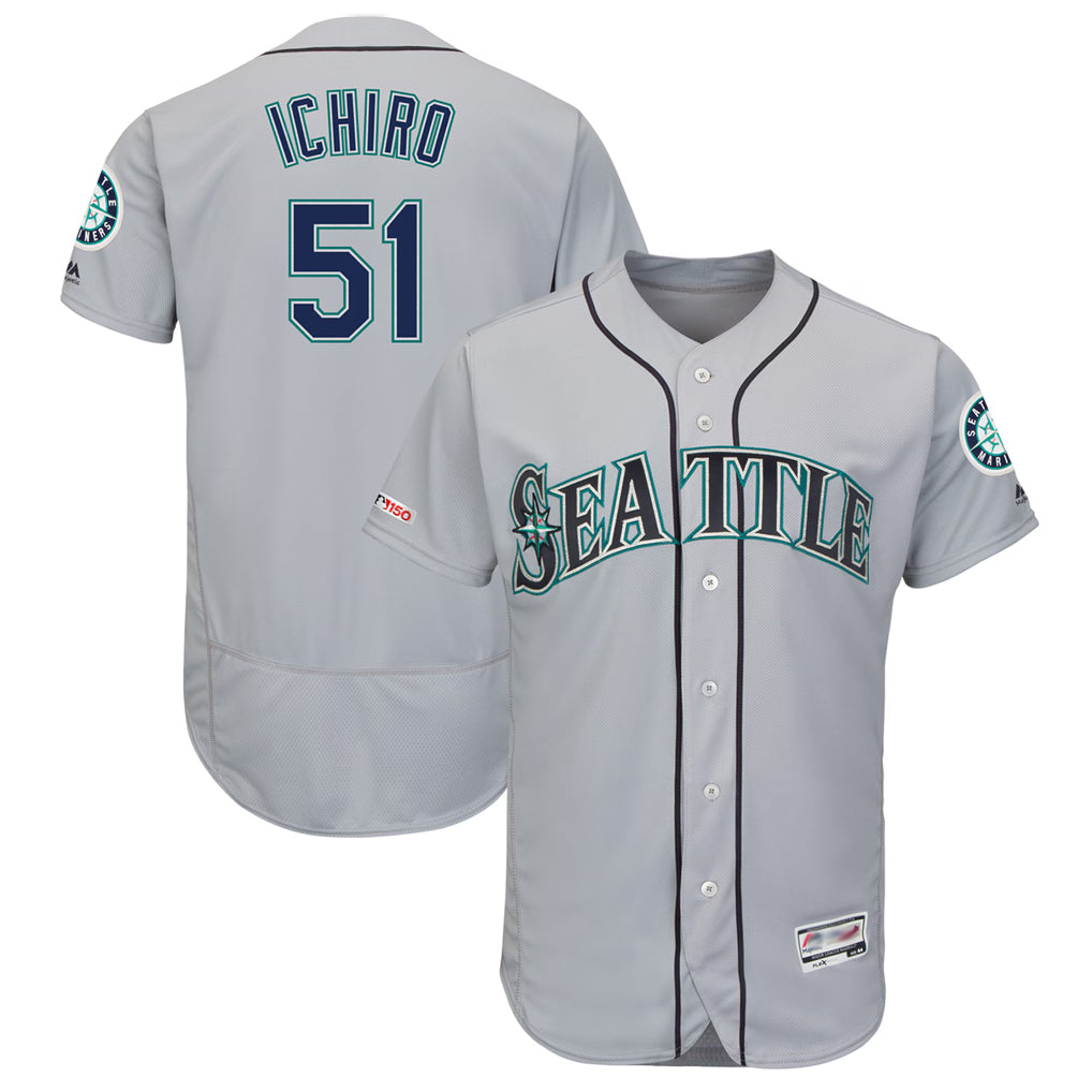 CAdoa S.Mariners #51 Ichiro Suzuki Player Gray Majestic Road Flex Base Collection Limited Stitched Jerseys