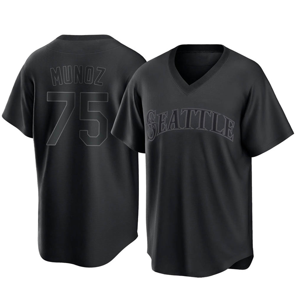 CAdoa S.Mariners #75 Andres Munoz Player Black Replica Fashion T-shirt Stitched Jerseys