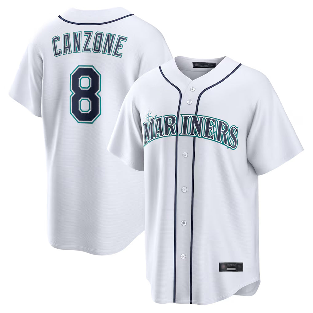 CAdoa S.Mariners #8 Dominic Canzone Player White Home Game Stitched Jerseys