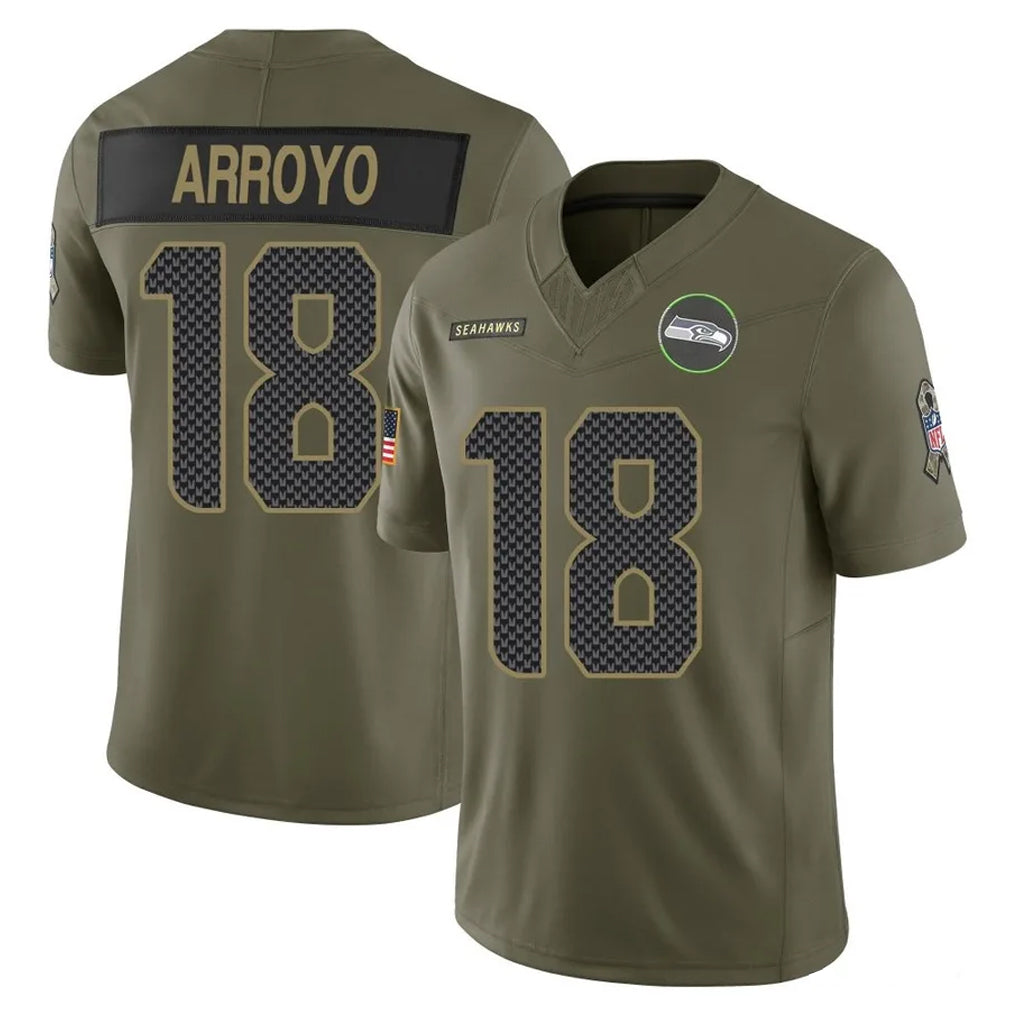 CAdoa S.Seahawks #18 Elijah Arroyo Player Olive 2025 Salute To Service Limited Home Game Stitched Jerseys