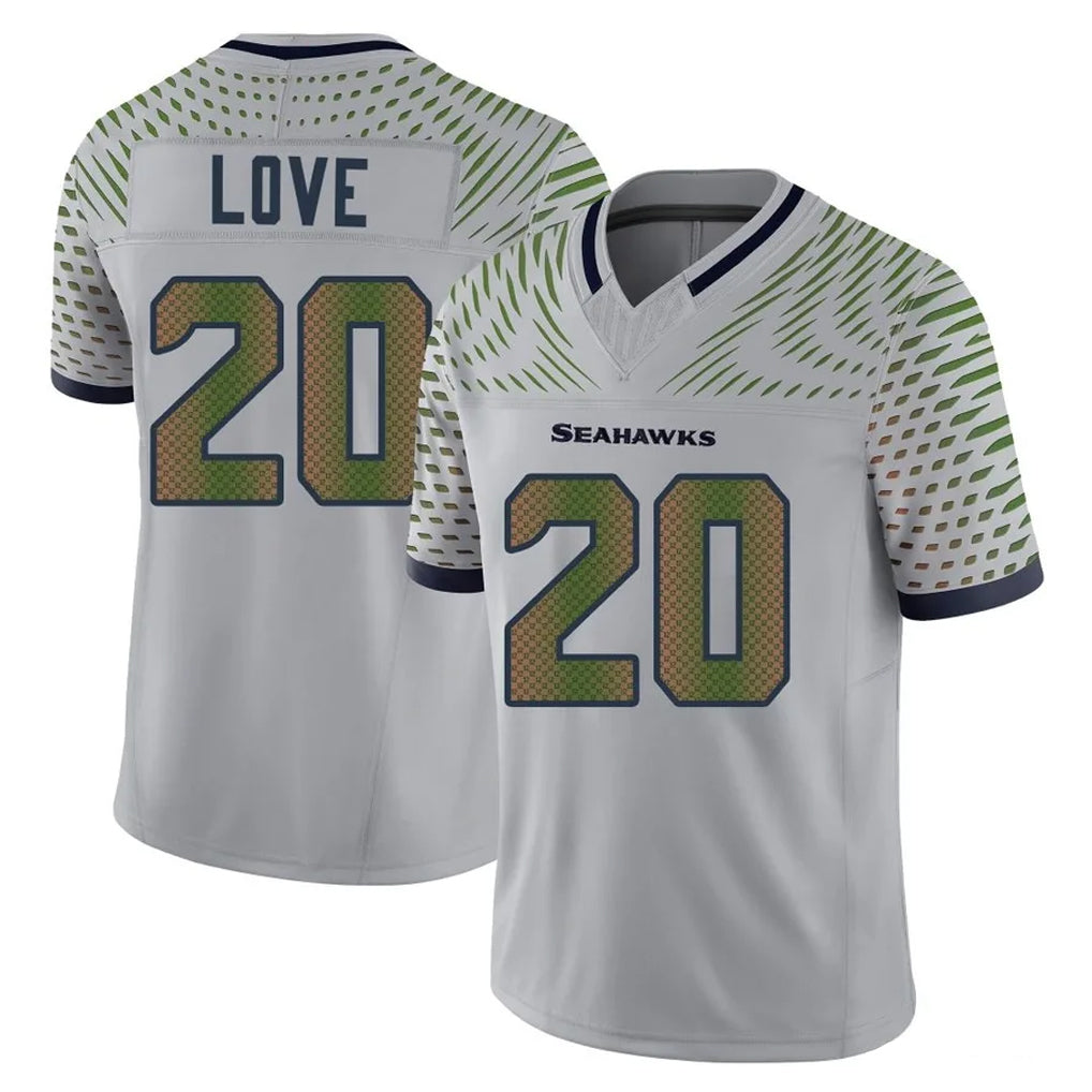 CAdoa S.Seahawks #20 Julian Love Player Grey Limited 2025 Rivalries Collection Home Game Stitched Jerseys