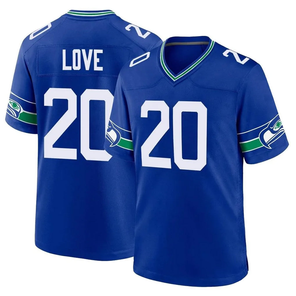 CAdoa S.Seahawks #20 Julian Love Player Royal Throwback Home Game Stitched Jerseys