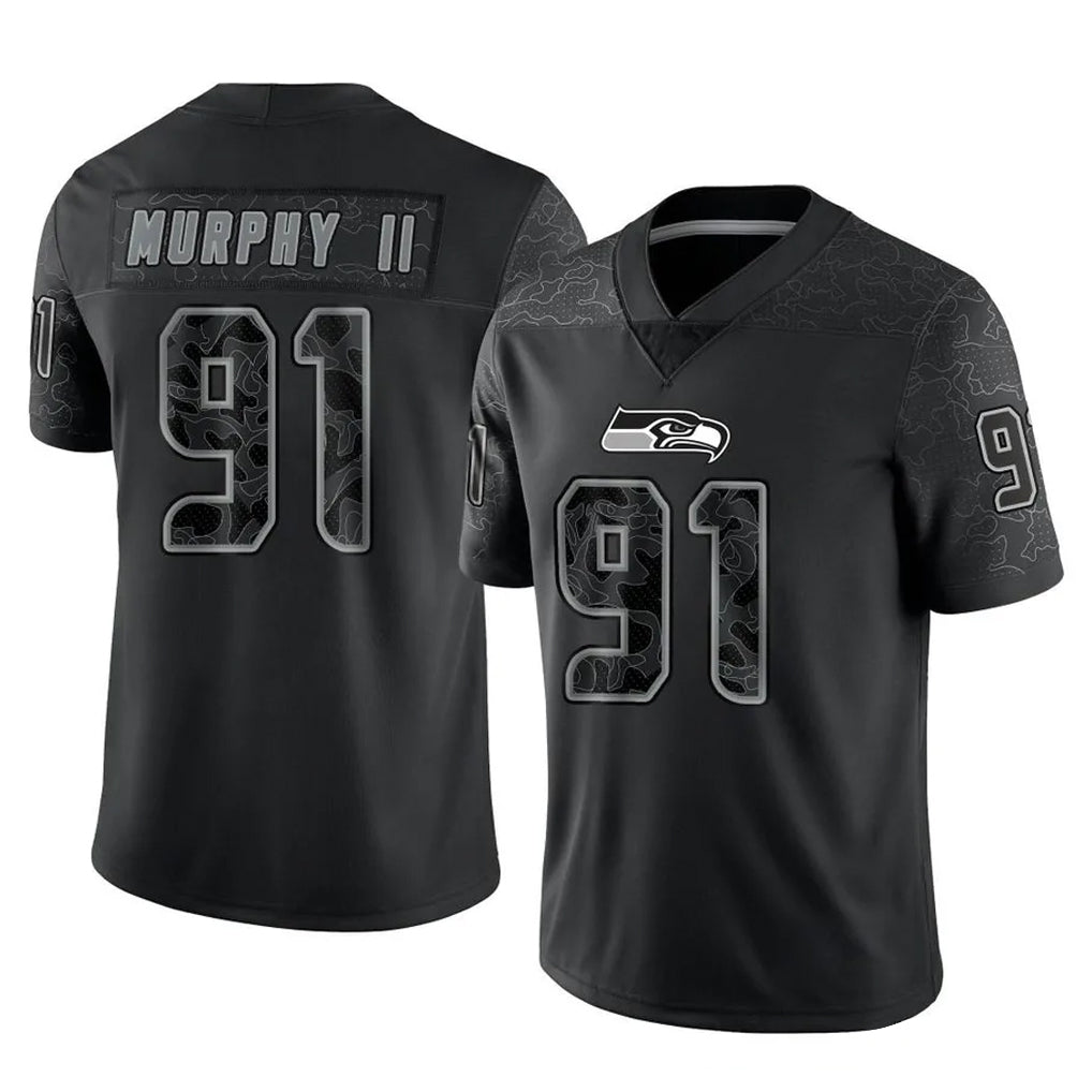 CAdoa S.Seahawks #91 Byron Murphy II Player Black Limited Reflective Home Game Stitched Jerseys