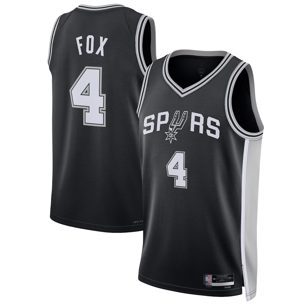 CAdoa SA.Spurs #4 De'Aaron Fox Black Swingman Player Jerseys - Icon Edition