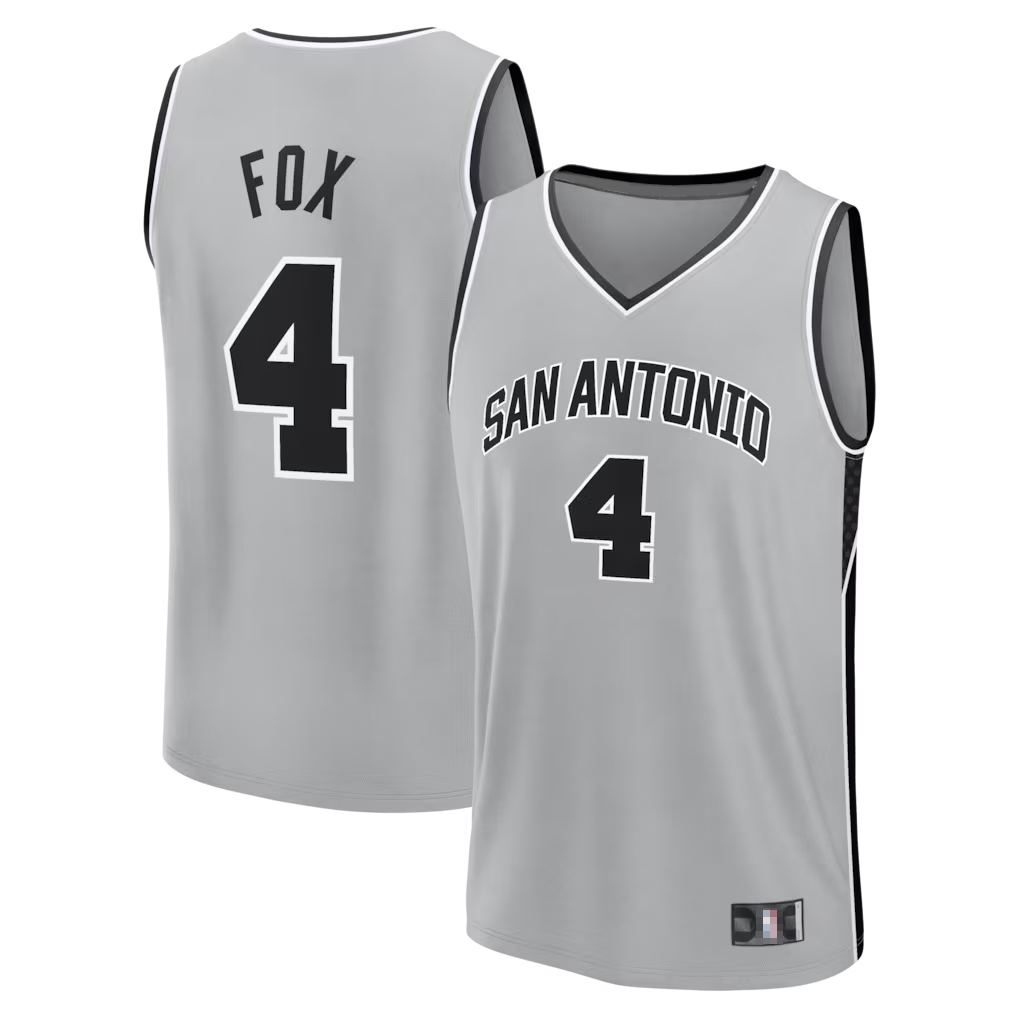 CAdoa SA.Spurs #4 De'Aaron Fox Fanatics Silver Fast Break Jerseys - Statement Edition
