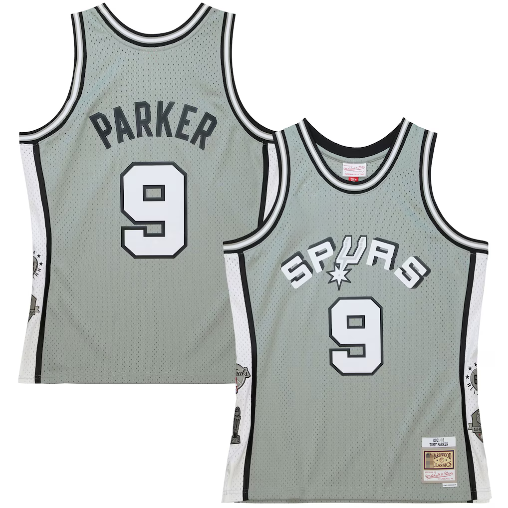 CAdoa SA.Spurs #9 Tony Parker Mitchell & Ness Gray Hall of Fame Class of 2023 Throwback Swingman Jerseys