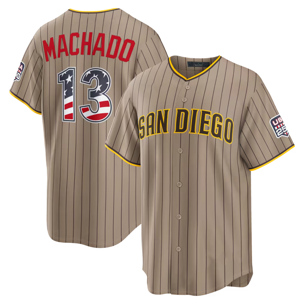 CAdoa SD.Padres #13 Manny Machado Sand USA 250 Fourth of July Alternate Stadium Jersey