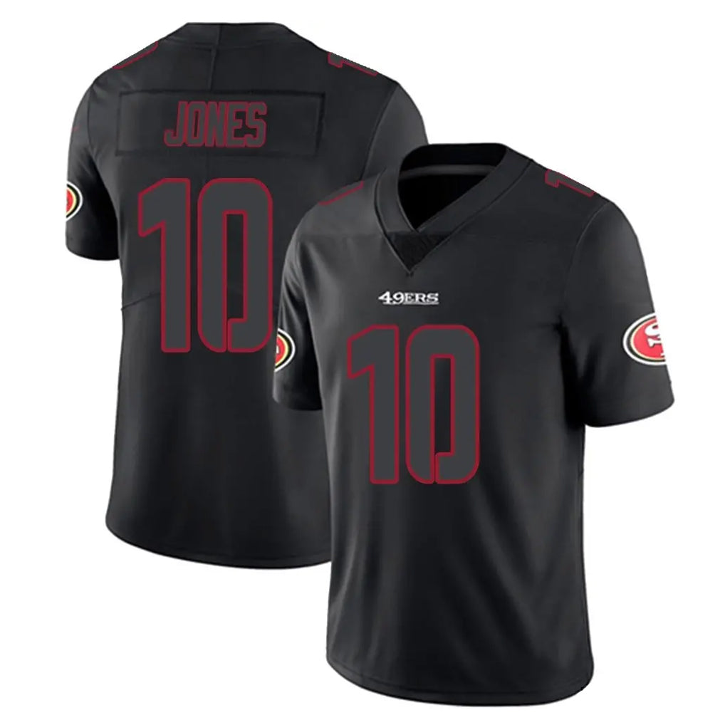 CAdoa SF.49ers #10 Mac Jones Player Black Limited Reflective Home Game Stitched Jerseys