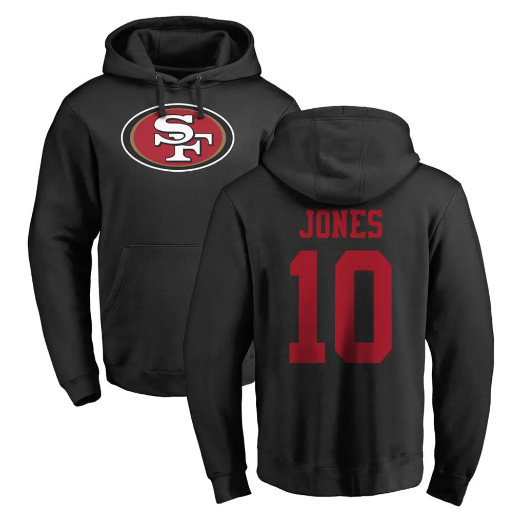 CAdoa SF.49ers #10 Mac Jones Player Black LOGO Pullover Hoodies Home Game Stitched Jerseys