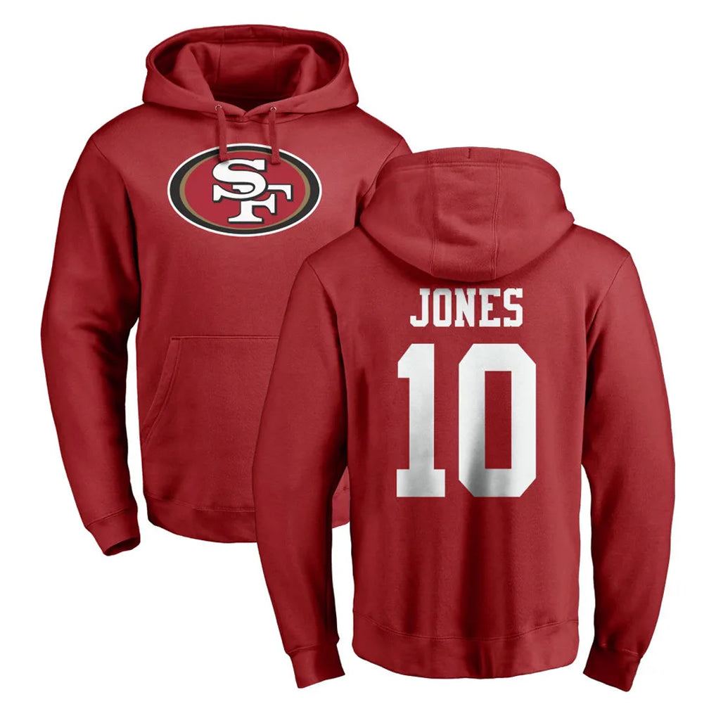 CAdoa SF.49ers #10 Mac Jones Player Red LOGO Pullover Hoodies Home Game Stitched Jerseys