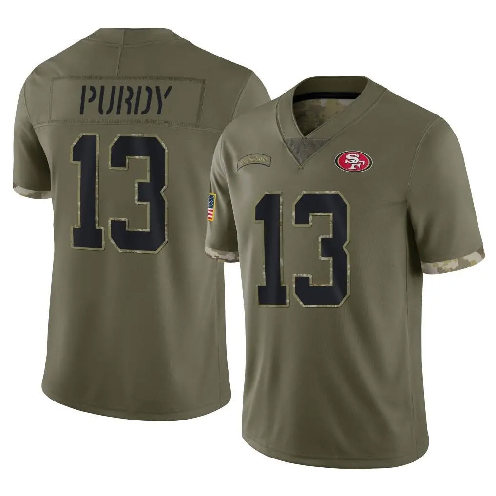 CAdoa SF.49ers #13 Brock Purdy Player Olive Limited Salute To Service Home Game Stitched Jerseys