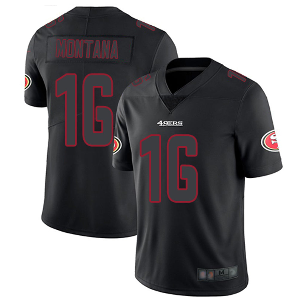 CAdoa SF.49ers #16 Joe Montana Player Black Limited Rush Impact Stitched Jerseys
