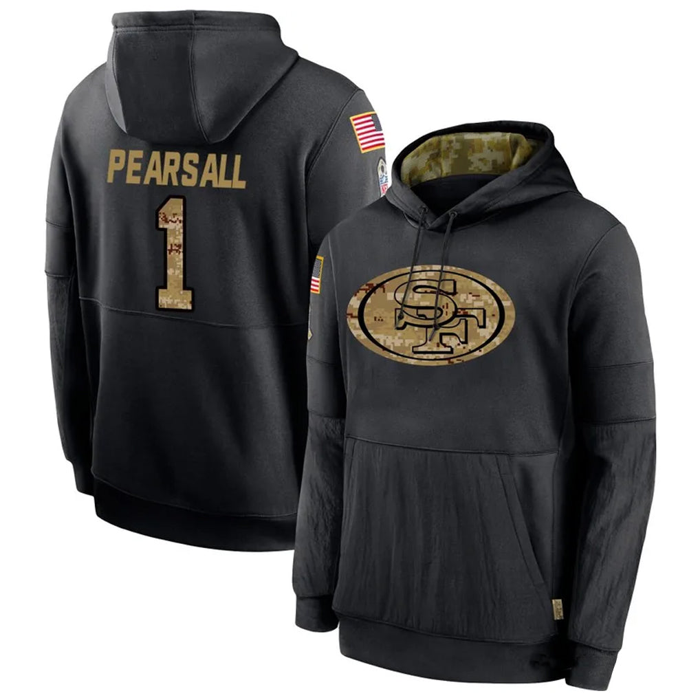 CAdoa SF.49ers #1 Ricky Pearsall Player Black Salute To Service Hoodie Player Stitched Jerseys