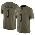 CAdoa SF.49ers #1 Ricky Pearsall Player Salute To Service Olive Stitched Jerseys