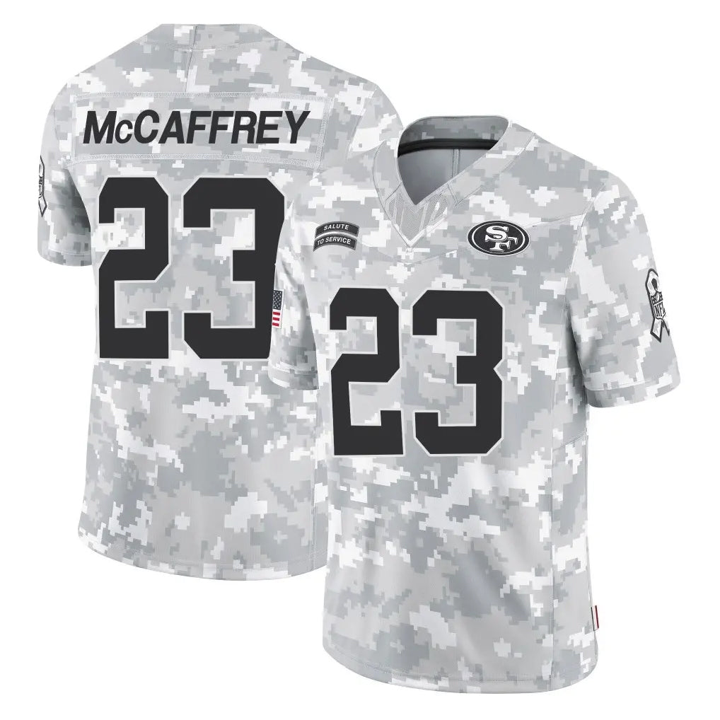 CAdoa SF.49ers #23 Christian McCaffrey Player Arctic Camo Limited Salute To Service Home Game Stitched Jerseys