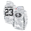 CAdoa SF.49ers #23 Christian McCaffrey Player Arctic Camo Limited Salute to Service Pullover Hoodies Game Stitched Jerseys