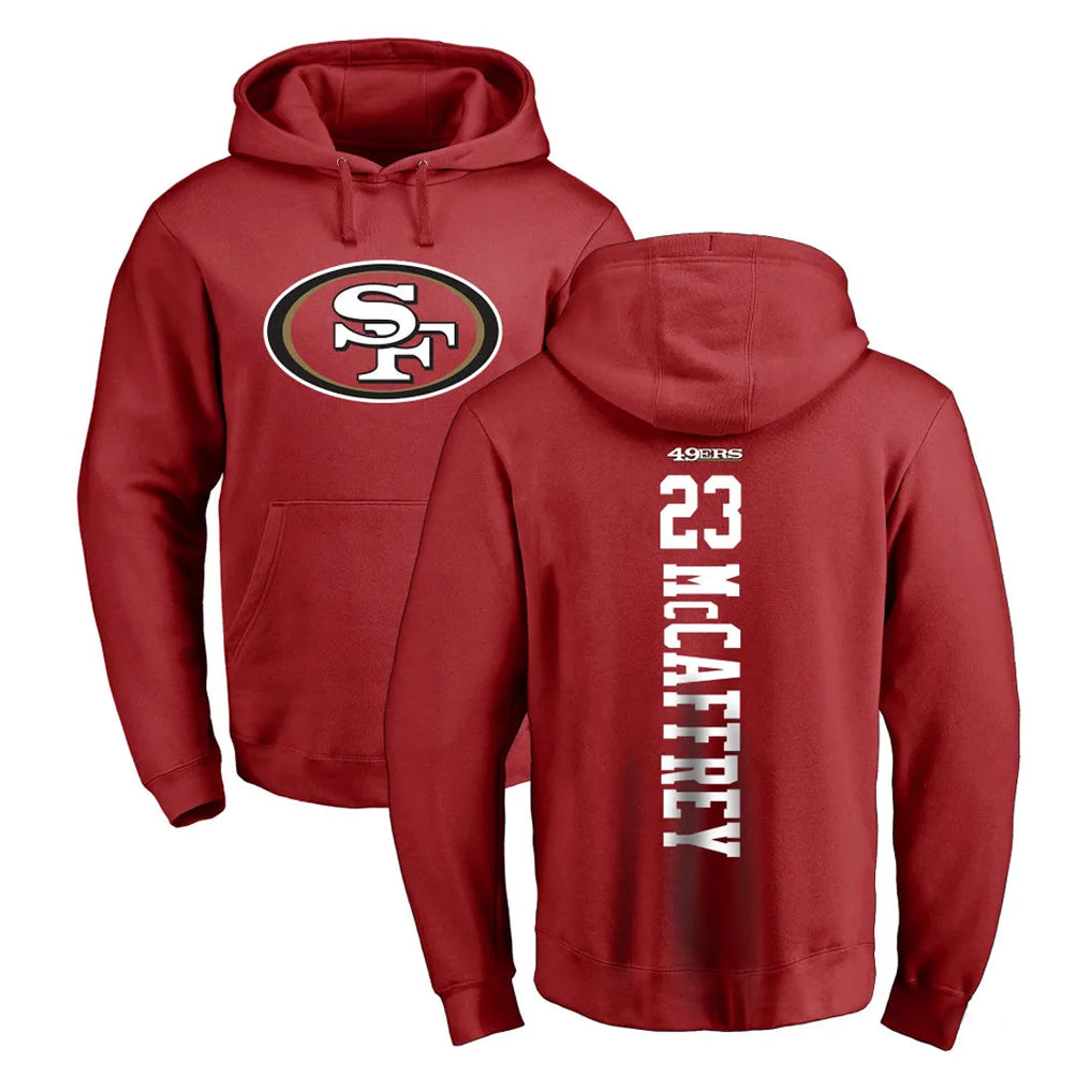 CAdoa SF.49ers #23 Christian McCaffrey Player Red LOGO Pullover Hoodies Home Game Stitched Jerseys