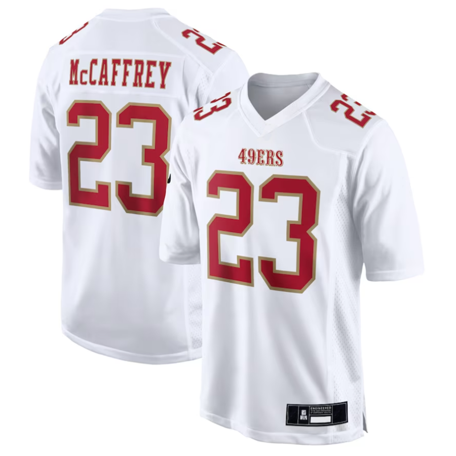 CAdoa SF.49ers #23 Christian McCaffrey Player Tundra White Fashion Game Stitched Jerseys
