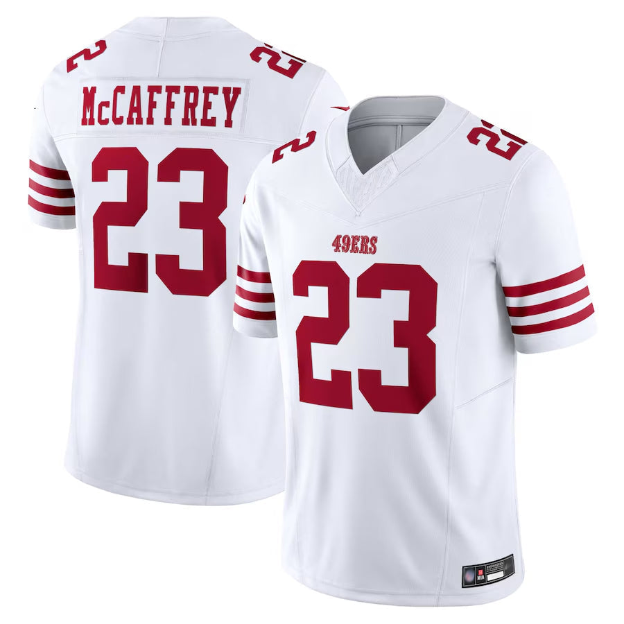 CAdoa SF.49ers #23 Christian McCaffrey Player White Vapor F.U.S.E. Limited Stitched Jerseys