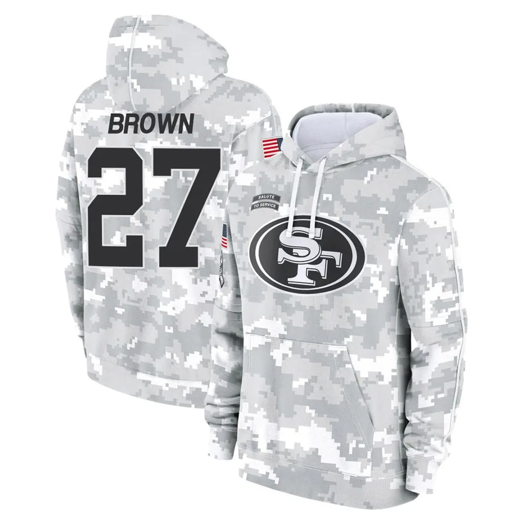 CAdoa SF.49ers #27 Ji'Ayir Brown Player Arctic Camo Limited Salute to Service Pullover Hoodies Game Stitched Jerseys