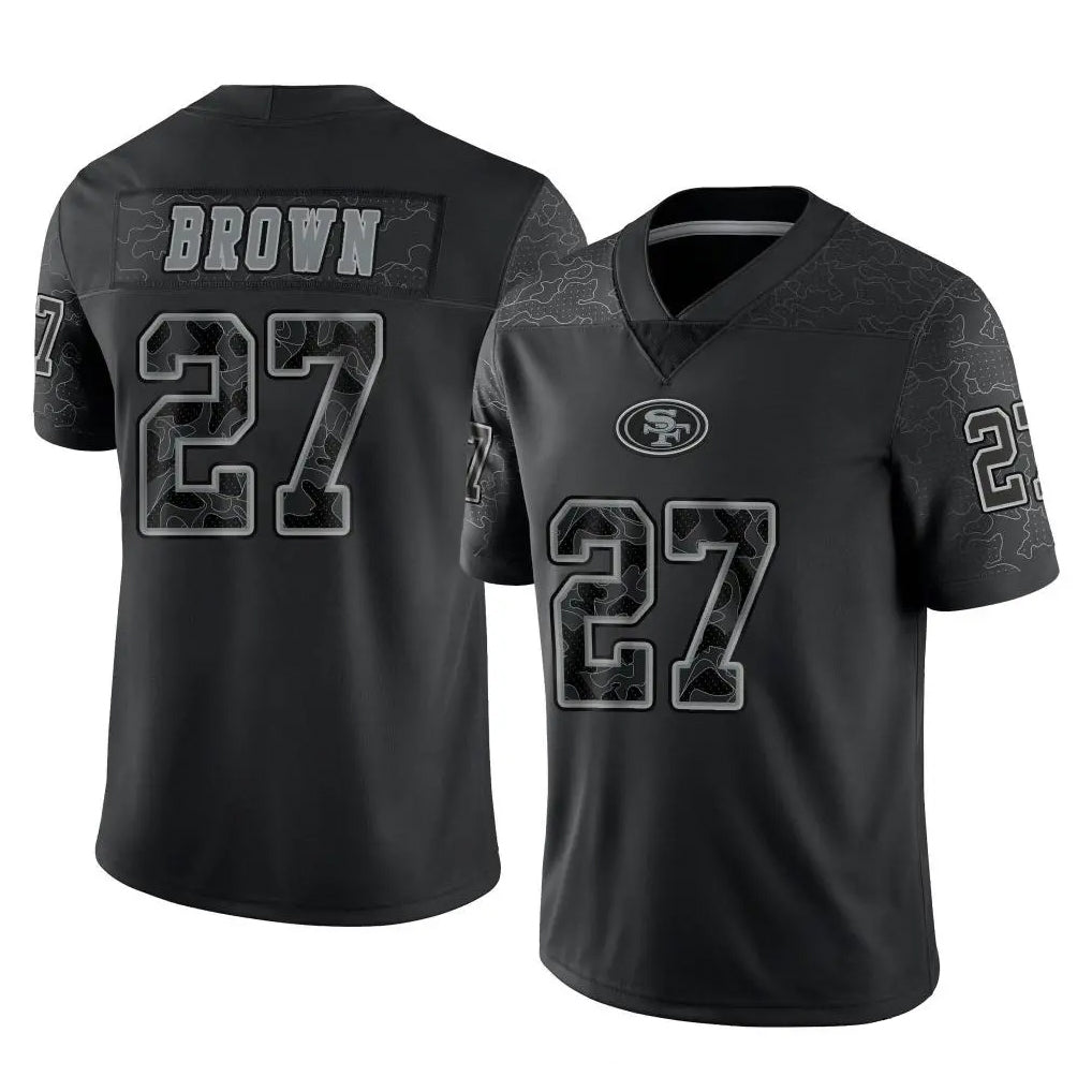 CAdoa SF.49ers #27 Ji'Ayir Brown Player Black Limited Reflective Home Game Stitched Jerseys