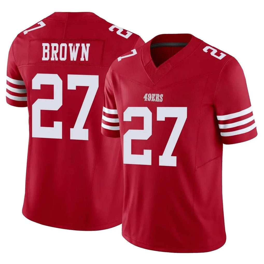 CAdoa SF.49ers #27 Ji'Ayir Brown Player Red Limited Vapor F.U.S.E. Home Game Stitched Jerseys
