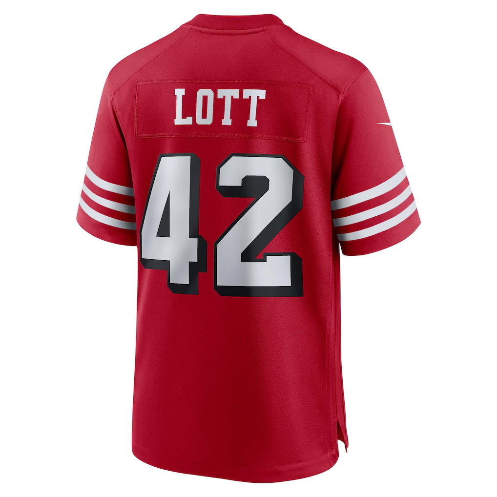 CAdoa SF.49ers #42 Ronnie Lott Scarlet Retired Player Alternate Game Stitched Jerseys