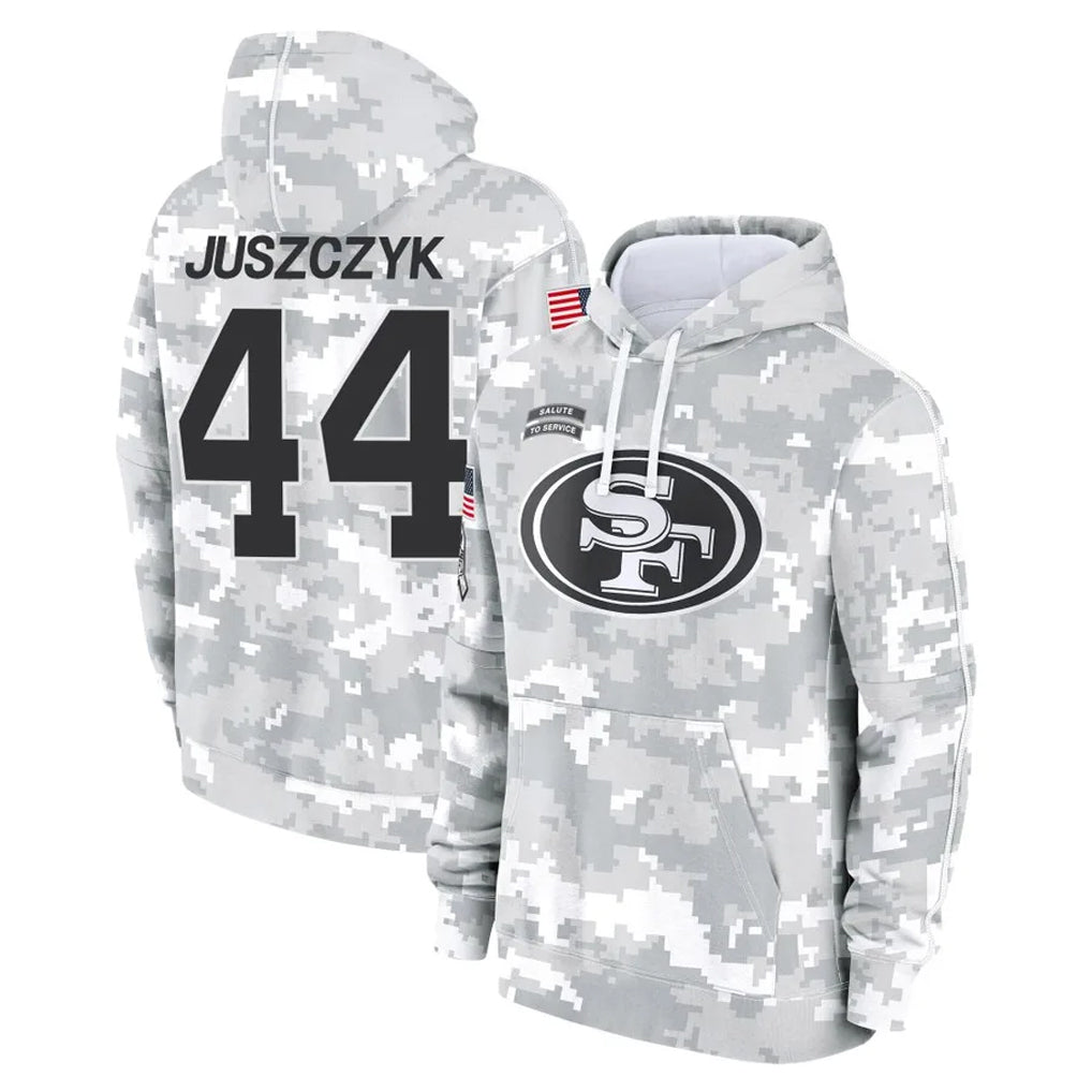 CAdoa SF.49ers #44 Kyle Juszczyk Player Arctic Camo Limited Salute to Service Pullover Hoodies Game Stitched Jerseys