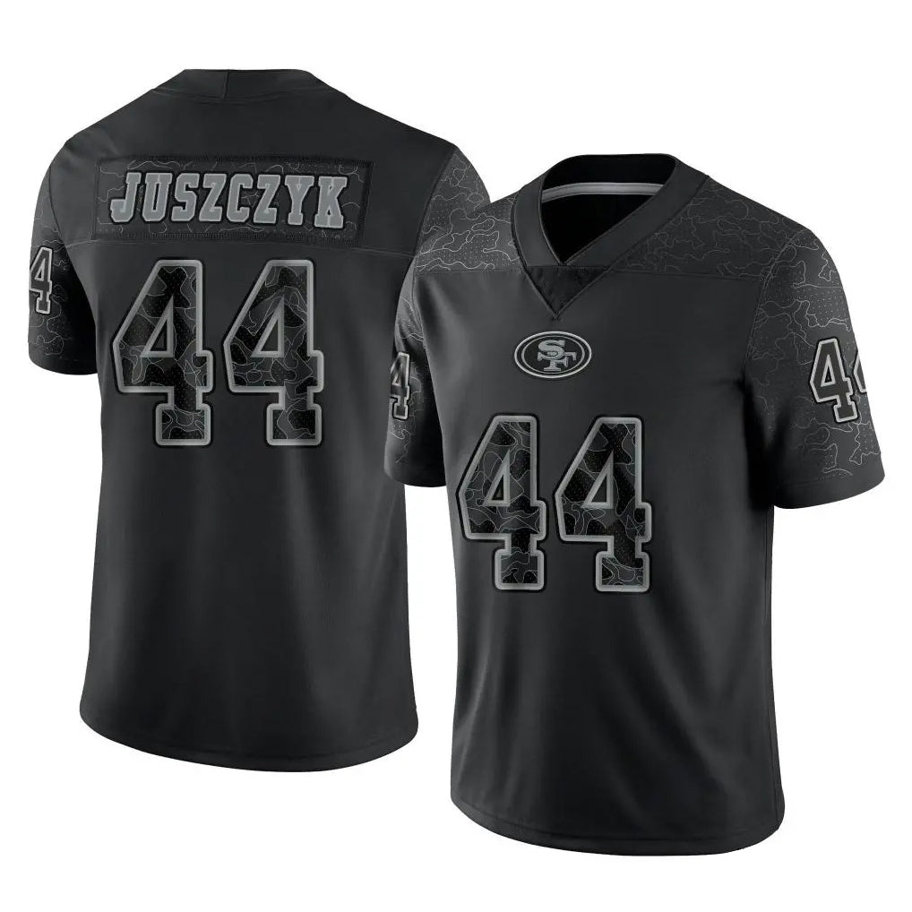 CAdoa SF.49ers #44 Kyle Juszczyk Player Black Limited Reflective Home Game Stitched Jerseys