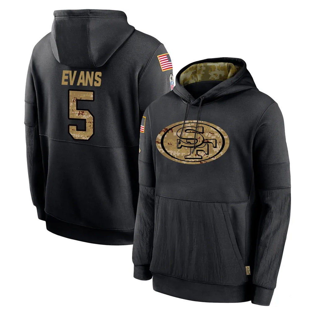 CAdoa SF.49ers #5 Mike Evans Player Black Salute to Service Sideline Performance Pullover Hoodies Home Game Stitched Jerseys
